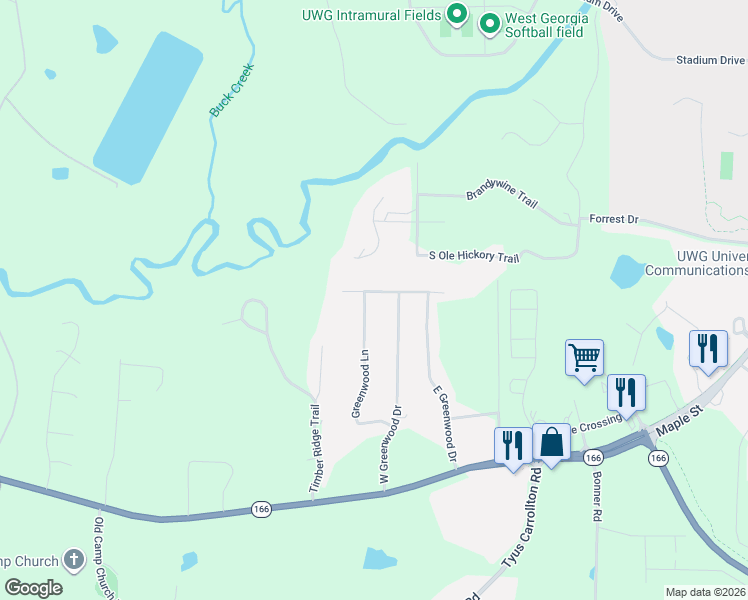 map of restaurants, bars, coffee shops, grocery stores, and more near 240 West Greenwood Drive in Carrollton