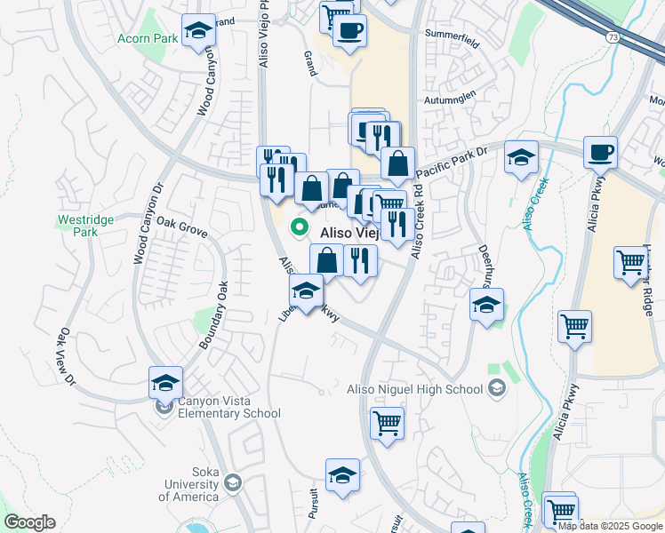 map of restaurants, bars, coffee shops, grocery stores, and more near 16 Journey in Aliso Viejo