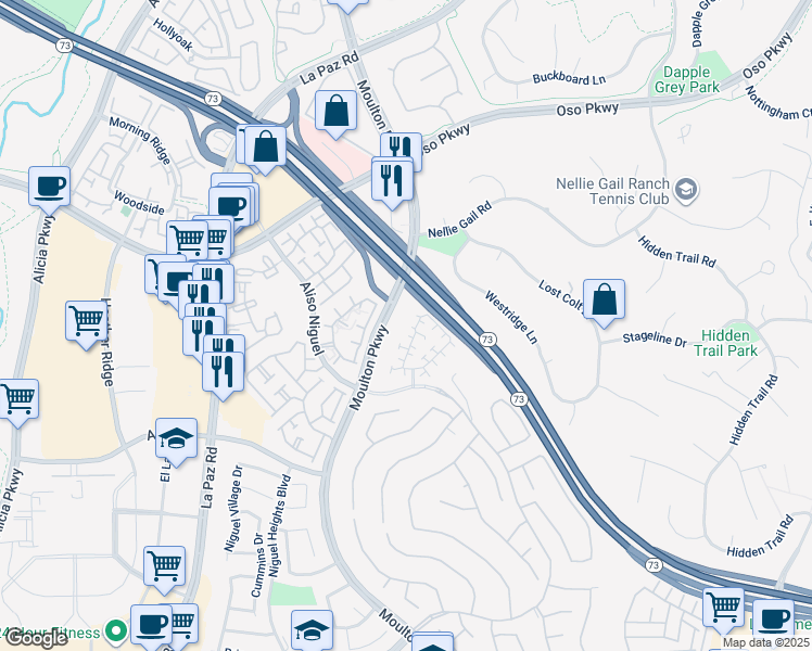 map of restaurants, bars, coffee shops, grocery stores, and more near 1 Hallington Court in Laguna Niguel