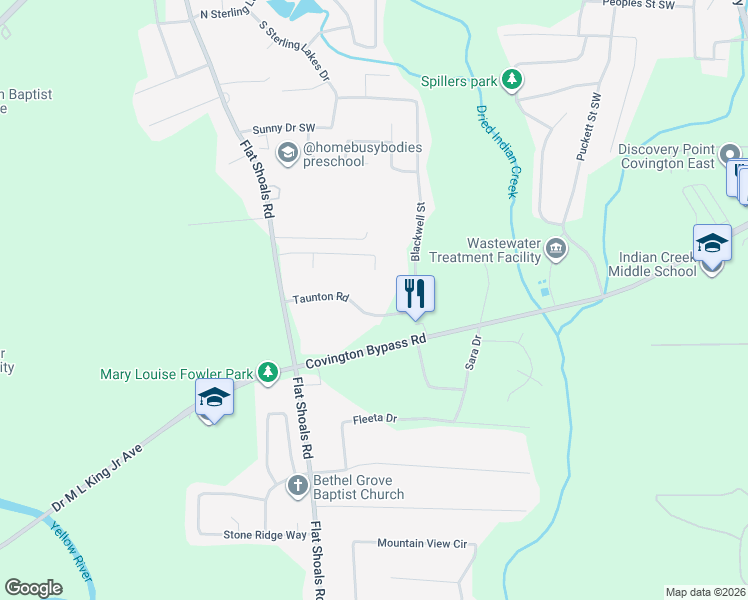 map of restaurants, bars, coffee shops, grocery stores, and more near 109 Taunton Road in Covington