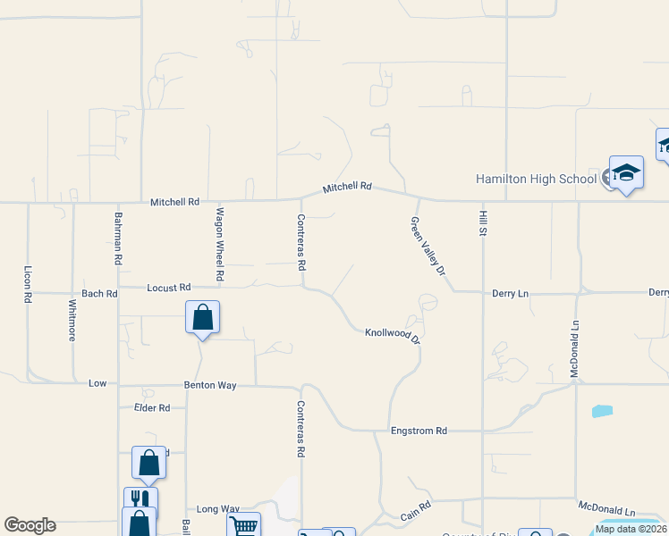 map of restaurants, bars, coffee shops, grocery stores, and more near 56660 Knollwood Drive in Anza