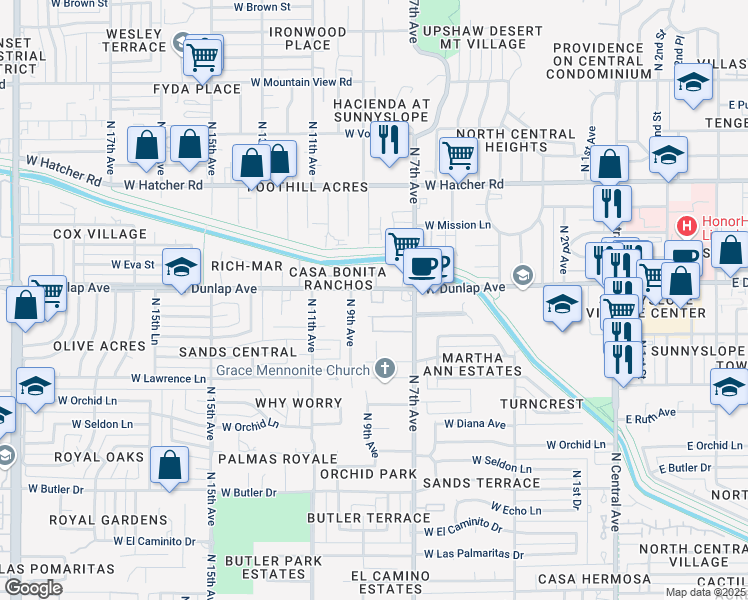 map of restaurants, bars, coffee shops, grocery stores, and more near 837 West Reagan Way in Phoenix