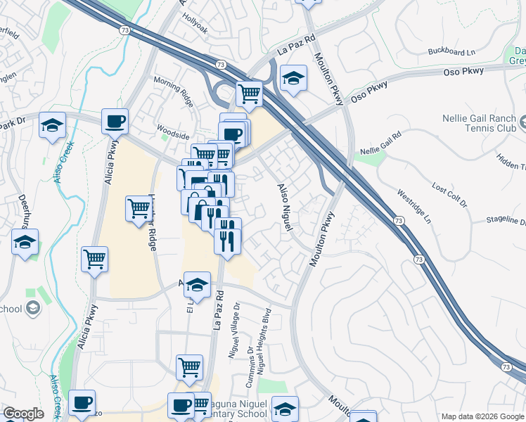 map of restaurants, bars, coffee shops, grocery stores, and more near 24403 Avenida De Los Ninos in Laguna Niguel