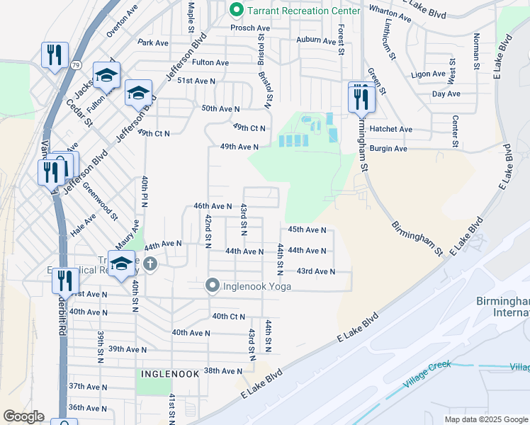 map of restaurants, bars, coffee shops, grocery stores, and more near 4329 46th Avenue North in Birmingham