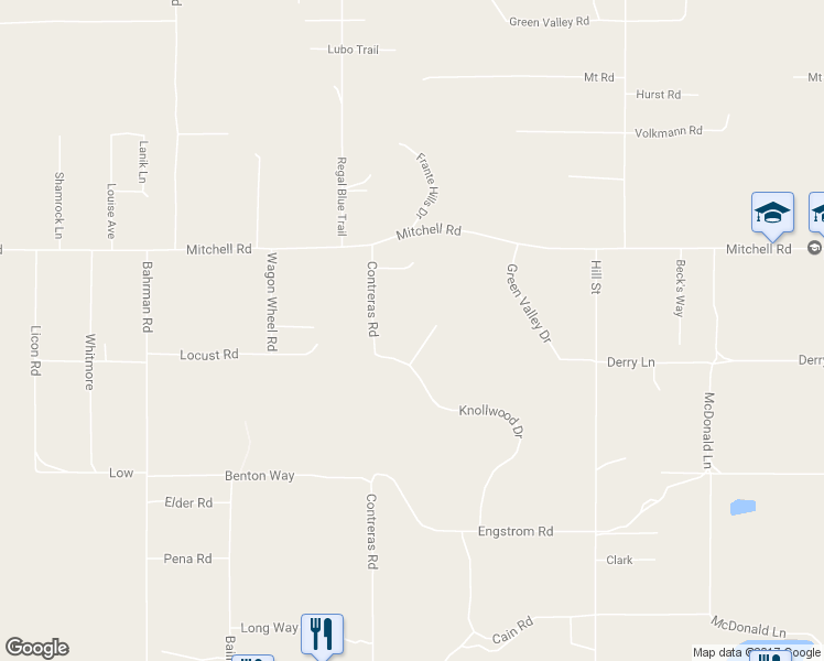 map of restaurants, bars, coffee shops, grocery stores, and more near 56660 Knollwood Drive in Anza