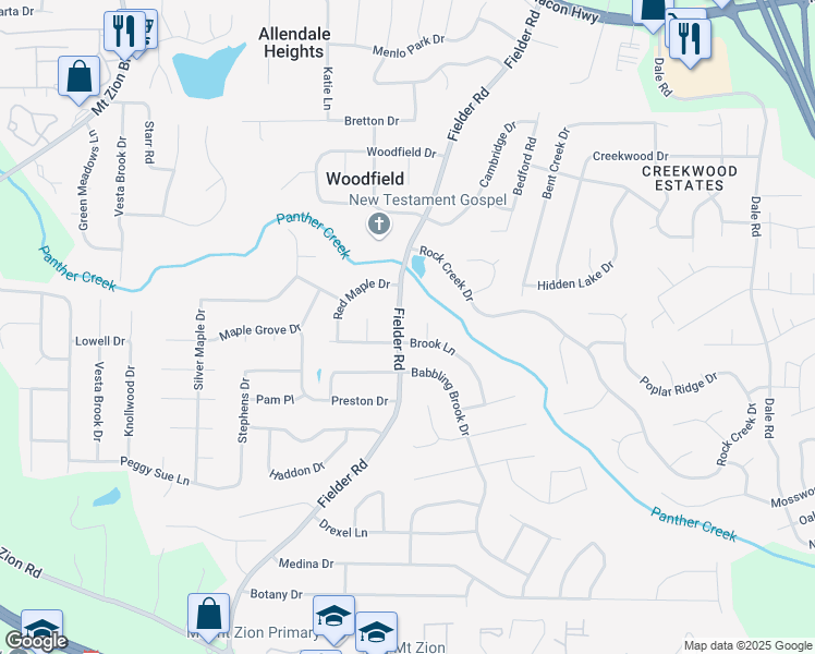 map of restaurants, bars, coffee shops, grocery stores, and more near 6864 Fielder Road in Rex