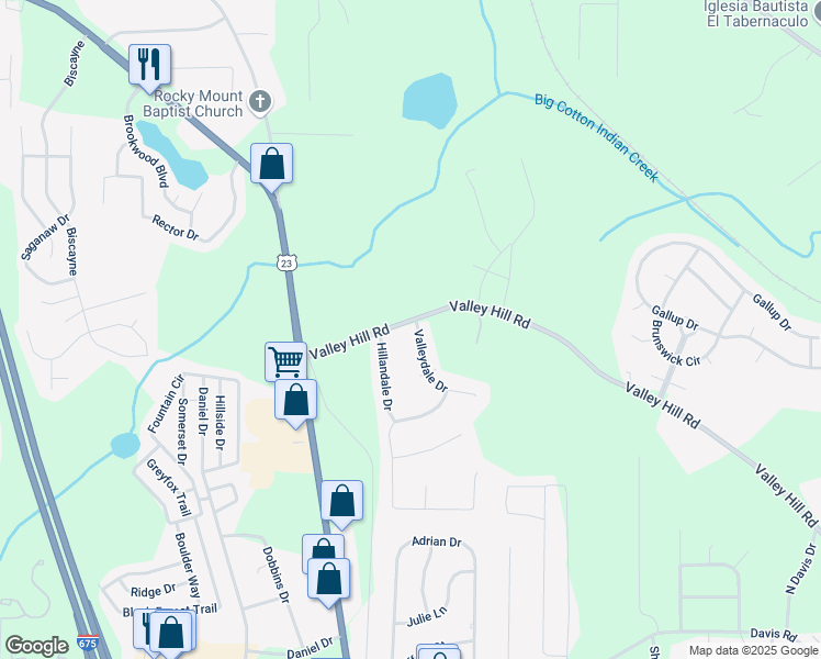 map of restaurants, bars, coffee shops, grocery stores, and more near 101 Valleydale Drive in Stockbridge