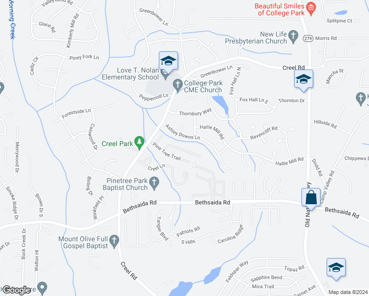 map of restaurants, bars, coffee shops, grocery stores, and more near 1010 Pine Tree Trail in Atlanta