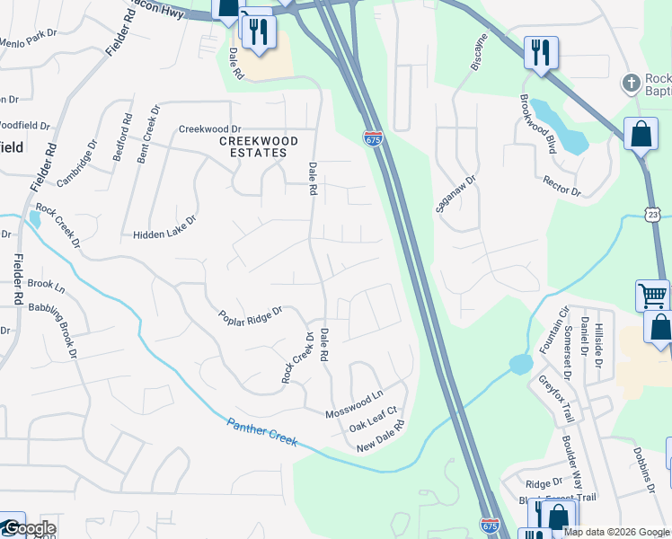 map of restaurants, bars, coffee shops, grocery stores, and more near 6877 Lockley Court in Rex