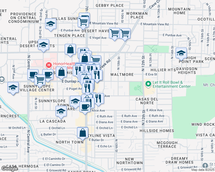 map of restaurants, bars, coffee shops, grocery stores, and more near 8939 North 8th Street in Phoenix