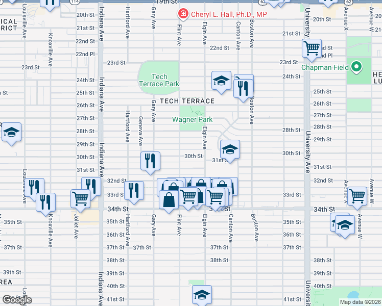 map of restaurants, bars, coffee shops, grocery stores, and more near 3007 30th Street in Lubbock