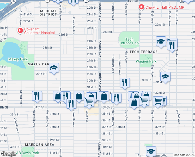 map of restaurants, bars, coffee shops, grocery stores, and more near 3318 30th Street in Lubbock