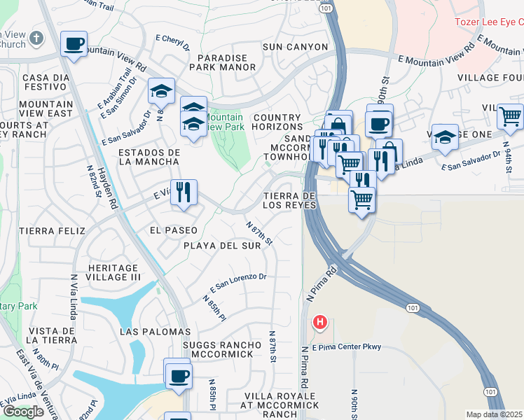 map of restaurants, bars, coffee shops, grocery stores, and more near 8967 North 87th Court in Scottsdale