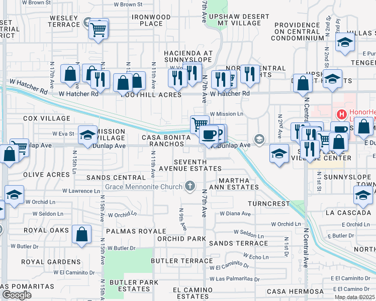 map of restaurants, bars, coffee shops, grocery stores, and more near 837 West Reagan Way in Phoenix