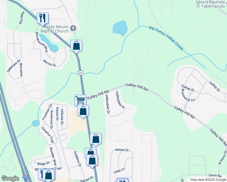 map of restaurants, bars, coffee shops, grocery stores, and more near 101 Valleydale Drive in Stockbridge
