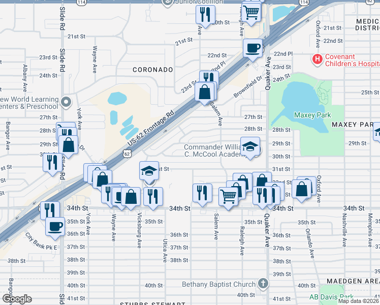 map of restaurants, bars, coffee shops, grocery stores, and more near 4618 30th Street in Lubbock
