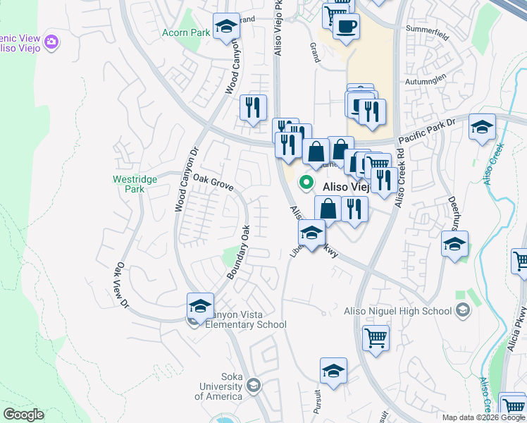 map of restaurants, bars, coffee shops, grocery stores, and more near 3 Spring Harbor in Aliso Viejo
