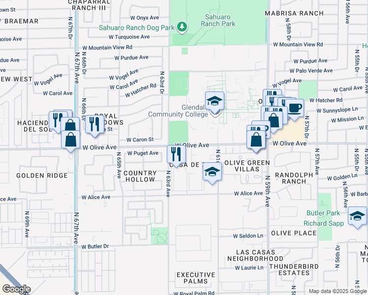 map of restaurants, bars, coffee shops, grocery stores, and more near 3 Apartment in Glendale