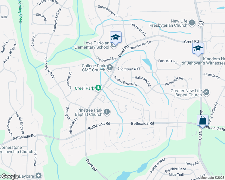 map of restaurants, bars, coffee shops, grocery stores, and more near 305 Pine Tree Trail in Atlanta