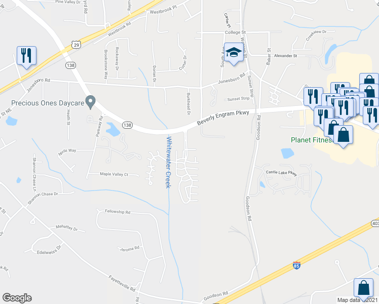 map of restaurants, bars, coffee shops, grocery stores, and more near 5250 Georgia 138 in Union City