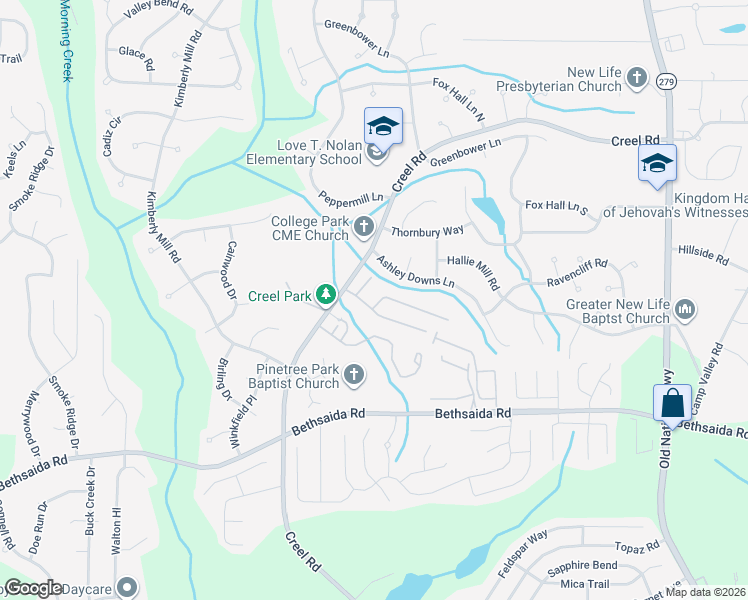 map of restaurants, bars, coffee shops, grocery stores, and more near 1612 Pine Tree Trail in Atlanta