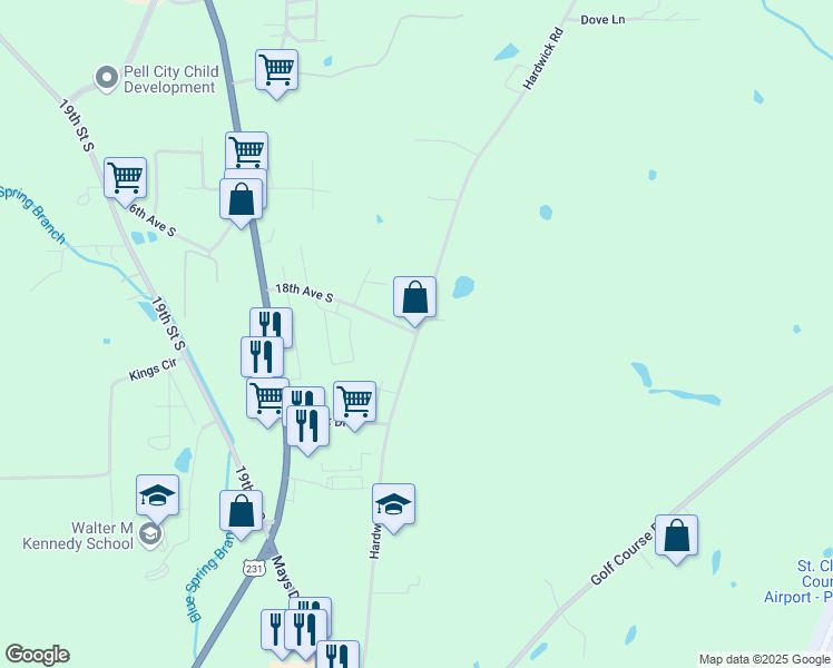 map of restaurants, bars, coffee shops, grocery stores, and more near in Pell City