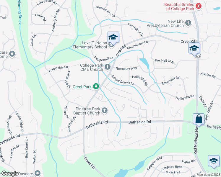 map of restaurants, bars, coffee shops, grocery stores, and more near 1602 Pine Tree Trail in Atlanta