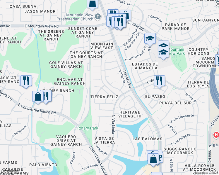 map of restaurants, bars, coffee shops, grocery stores, and more near 8044 East Del Mercurio Drive in Scottsdale
