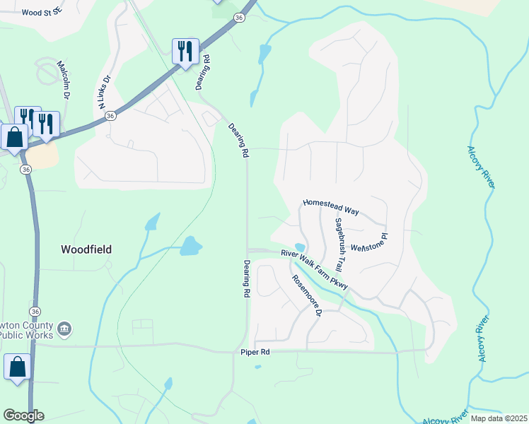 map of restaurants, bars, coffee shops, grocery stores, and more near 370 Granary Walk in Covington