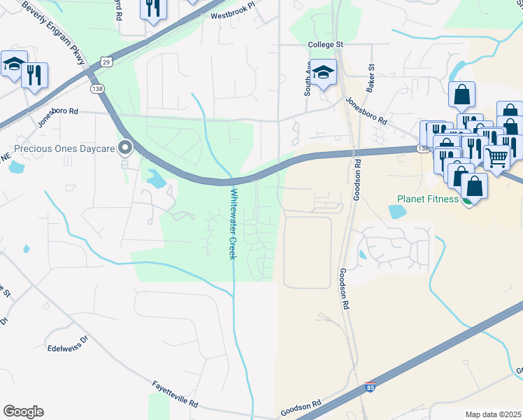 map of restaurants, bars, coffee shops, grocery stores, and more near 5250 Georgia 138 in Union City