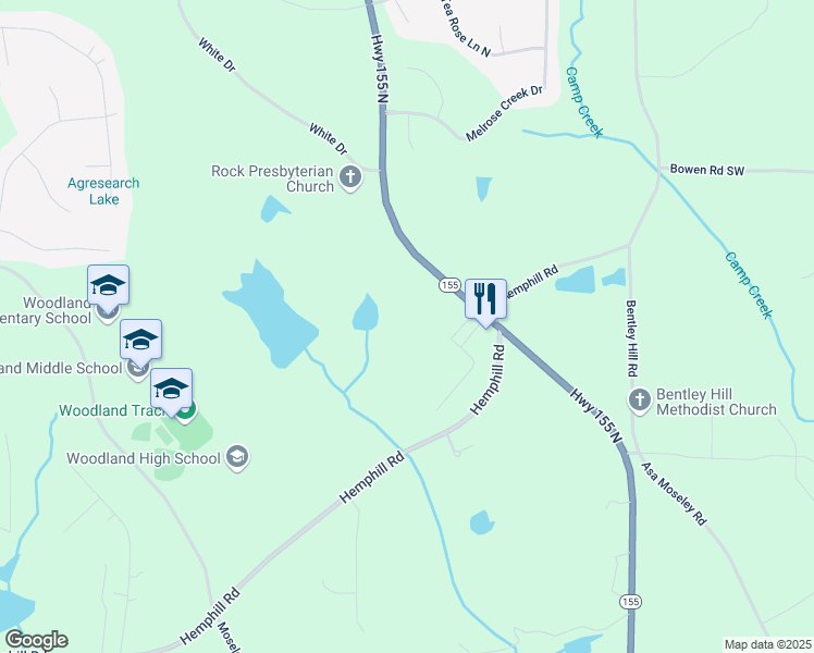 map of restaurants, bars, coffee shops, grocery stores, and more near 4401 Georgia 155 North in Stockbridge