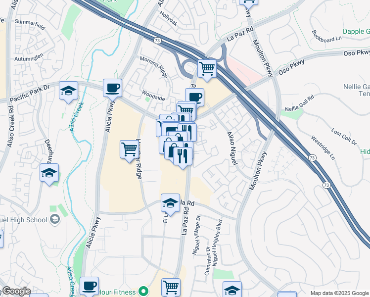 map of restaurants, bars, coffee shops, grocery stores, and more near 27211 La Paz Road in Laguna Niguel