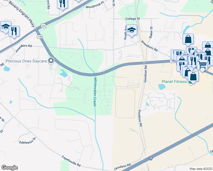 map of restaurants, bars, coffee shops, grocery stores, and more near 5250 Georgia 138 in Union City