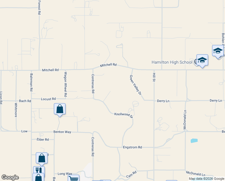 map of restaurants, bars, coffee shops, grocery stores, and more near 38186 Anza Crest Road in Anza