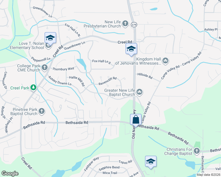 map of restaurants, bars, coffee shops, grocery stores, and more near 130 Ansted Ln in College Park