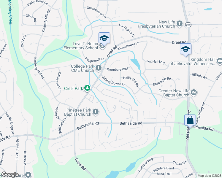 map of restaurants, bars, coffee shops, grocery stores, and more near 1006 Pine Tree Trail in College Park