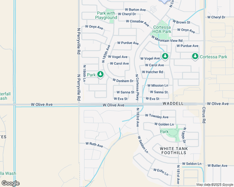 map of restaurants, bars, coffee shops, grocery stores, and more near 18451 West Sanna Street in Waddell