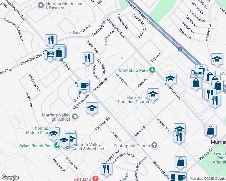 map of restaurants, bars, coffee shops, grocery stores, and more near 24061 Grafton Avenue in Murrieta