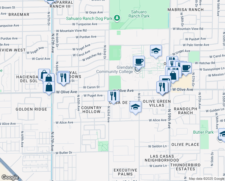 map of restaurants, bars, coffee shops, grocery stores, and more near 3 Apartment in Glendale