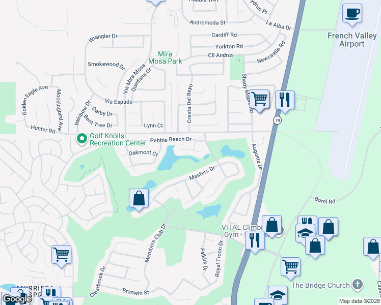 map of restaurants, bars, coffee shops, grocery stores, and more near 29579 Troon Court in Murrieta
