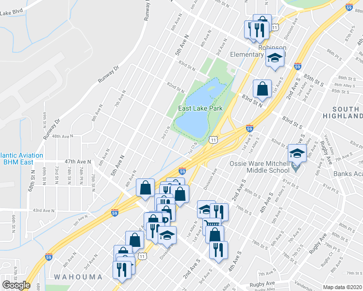 map of restaurants, bars, coffee shops, grocery stores, and more near 8000 2nd Avenue North in Birmingham