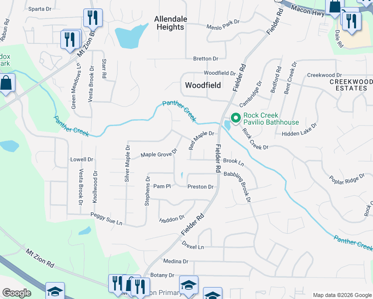 map of restaurants, bars, coffee shops, grocery stores, and more near 2904 Fielder Way in Rex
