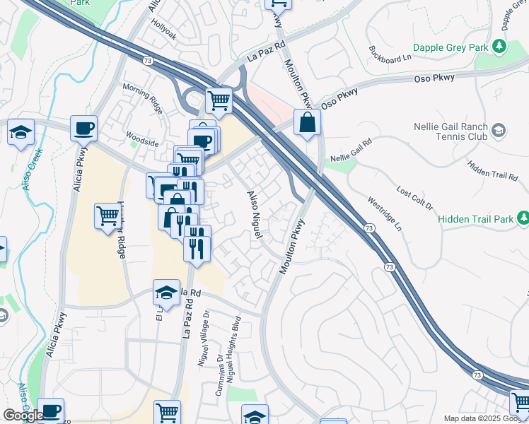 map of restaurants, bars, coffee shops, grocery stores, and more near 24480 Howes Drive in Laguna Niguel