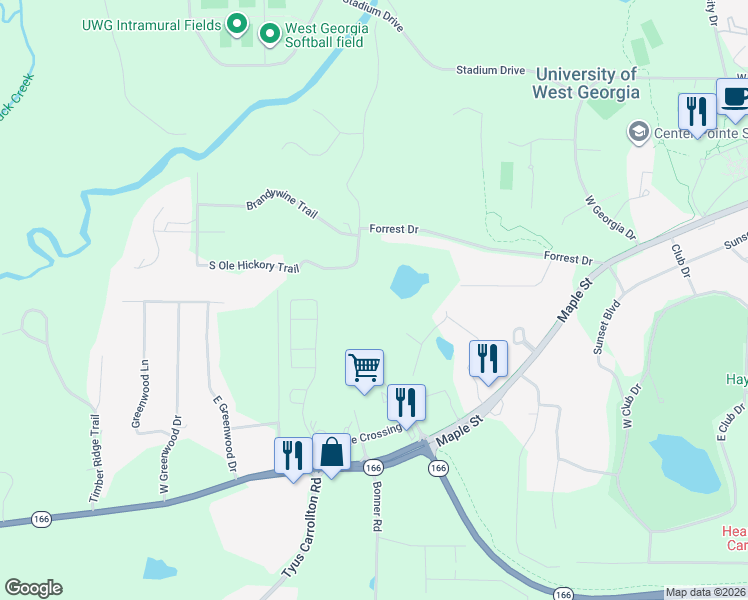 map of restaurants, bars, coffee shops, grocery stores, and more near 166 Georgia 166 Business in Carrollton