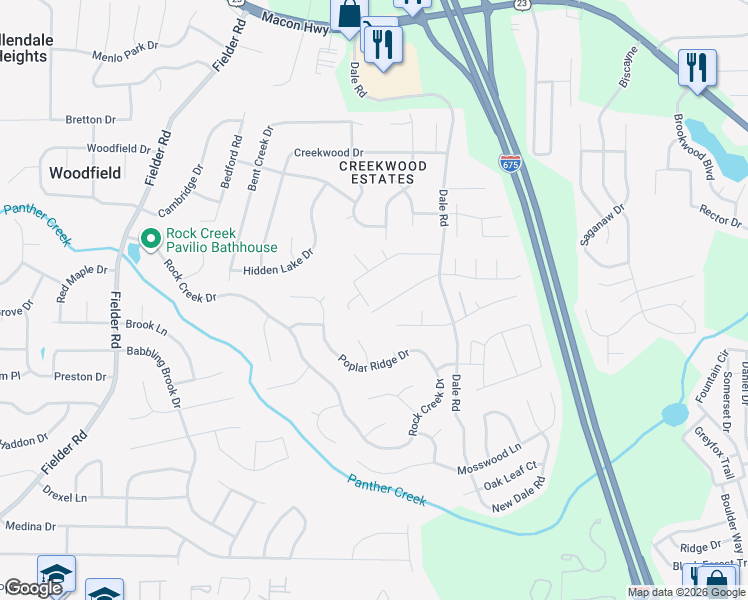 map of restaurants, bars, coffee shops, grocery stores, and more near 3267 Bells Landing Drive in Rex