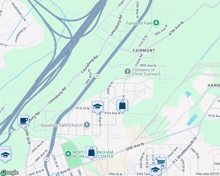 map of restaurants, bars, coffee shops, grocery stores, and more near 4221 29th Street North in Birmingham