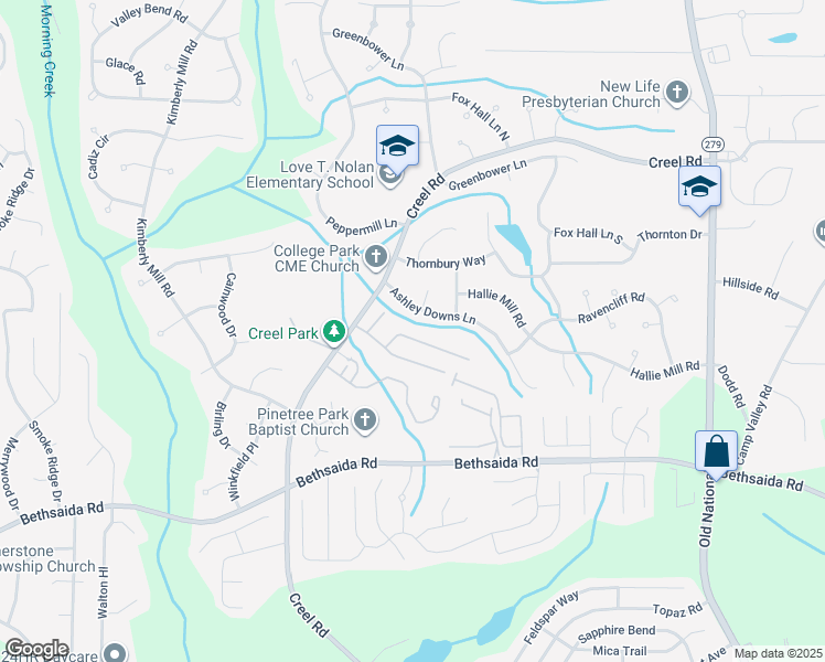 map of restaurants, bars, coffee shops, grocery stores, and more near 810 Pine Tree Trail in College Park