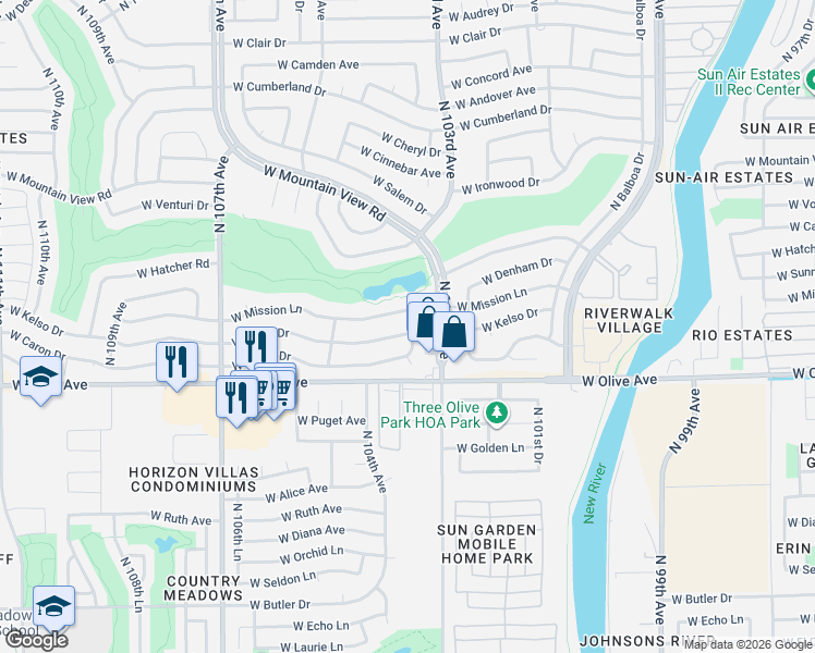 map of restaurants, bars, coffee shops, grocery stores, and more near 10326 West Caron Drive in Sun City