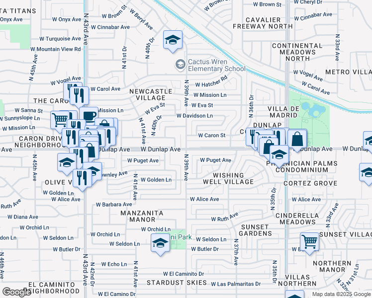 map of restaurants, bars, coffee shops, grocery stores, and more near West Dunlap Avenue & North 39th Avenue in Phoenix