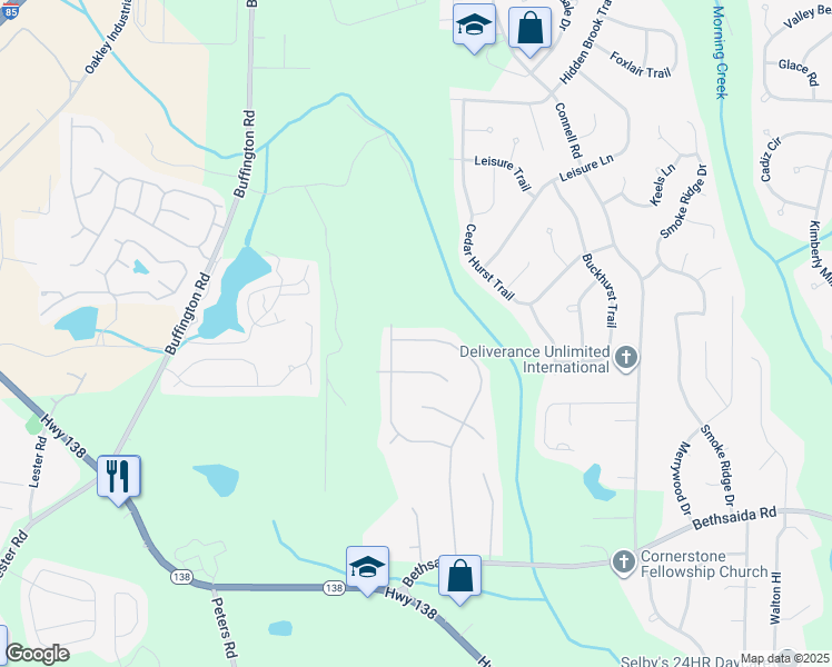 map of restaurants, bars, coffee shops, grocery stores, and more near 6925 Hania Drive in Fairburn